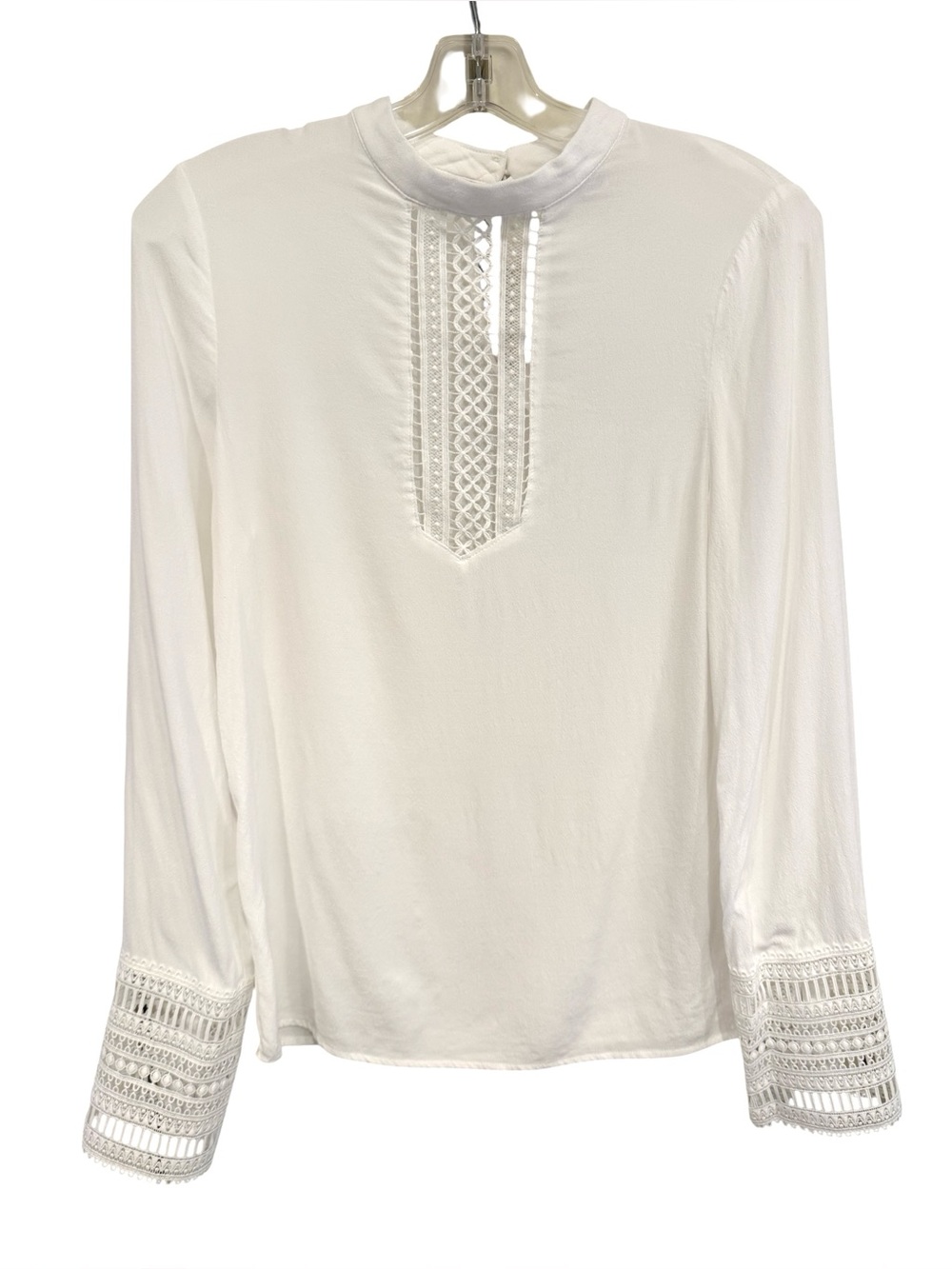 White Lace-Trim Long Sleeve Women’s Top